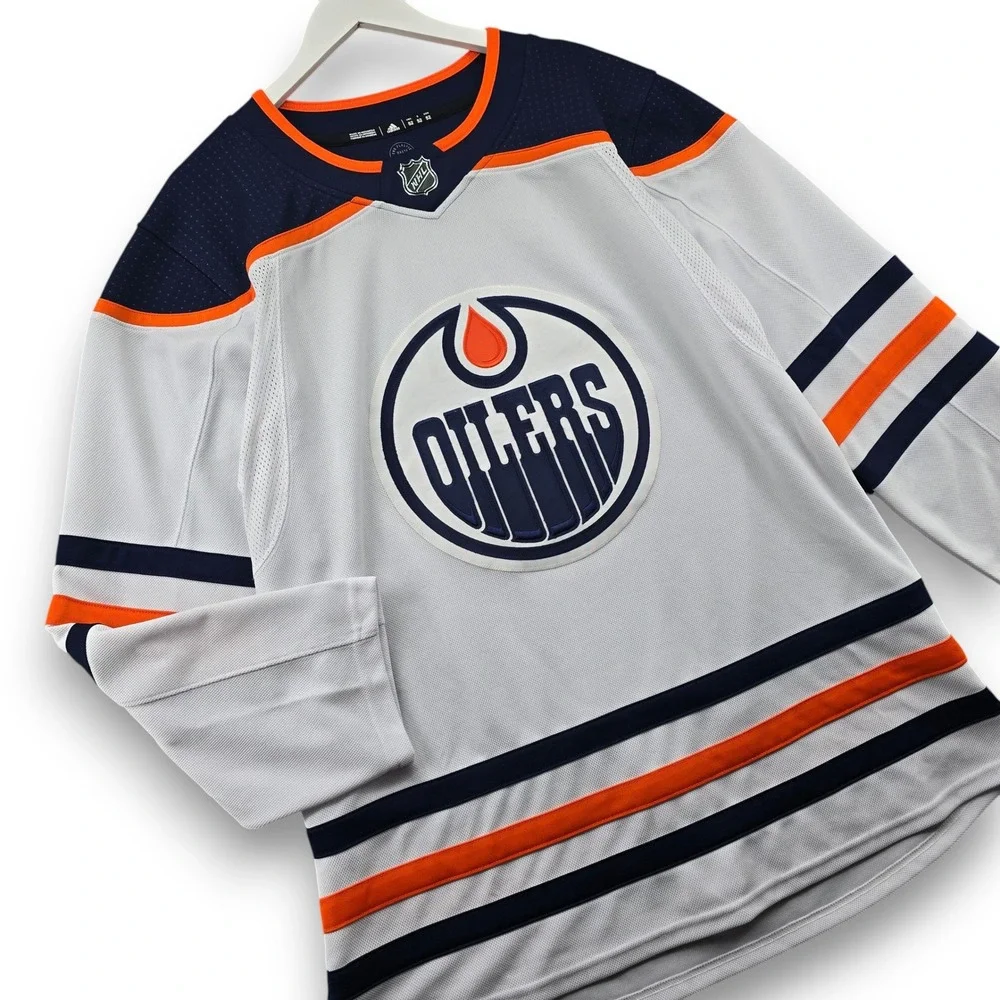 Adidas Edmonton Oilers NHL Jersey Mens 52 White Primegreen Hockey Fight Strap